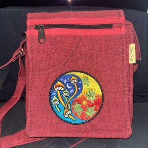 Himalaya Handmade Hemp Crossbody Bag - Mushrooms & Cannabis Yin Yang Embroidery